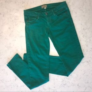 Paige green stretch skinny jeans.